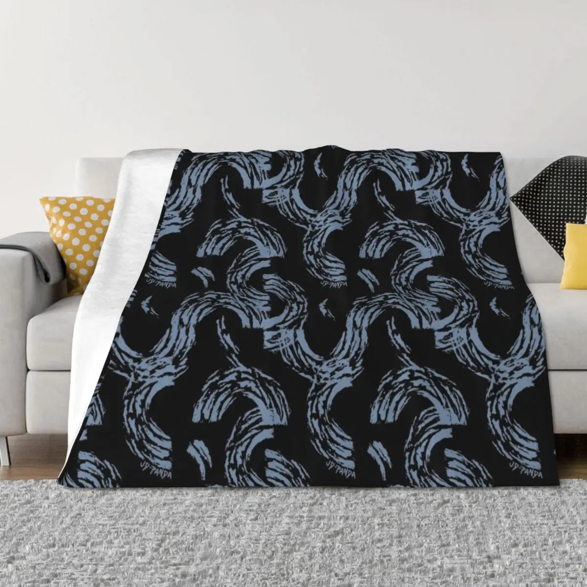 

Tossed Semi-Circles Linoleum Block Print in Faded Denim Throw Blanket Sofas Nap Personalized Gift Polar Blankets