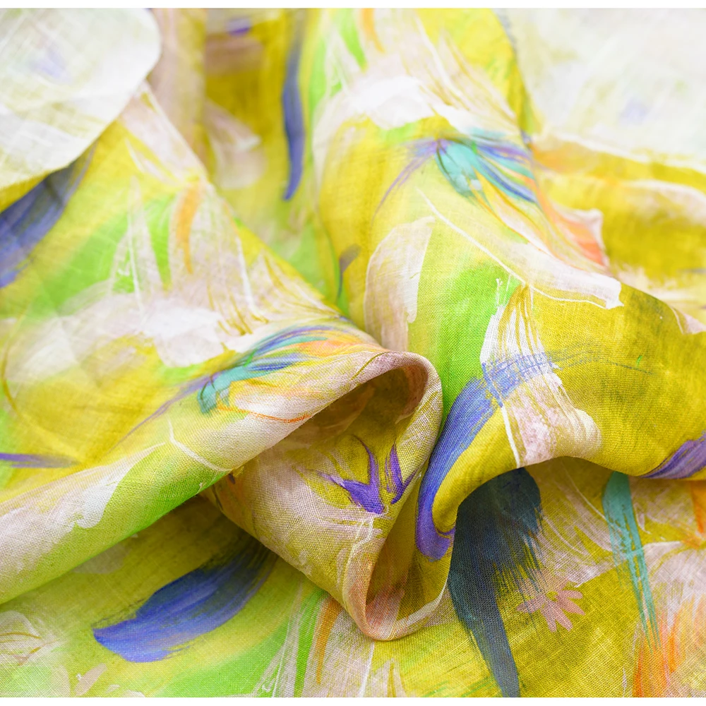 Floral Print Fabric by the Yard. Linen Fabric with Beautiful Floral Patterns, Yellow flowers,Suitable for Making Skirts