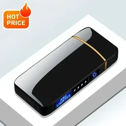 Electric Windproof Metal Lighter Double Arc Flameless Plasma Rechargeable USB Lighter LED Power Display Touch Sensor Lighters