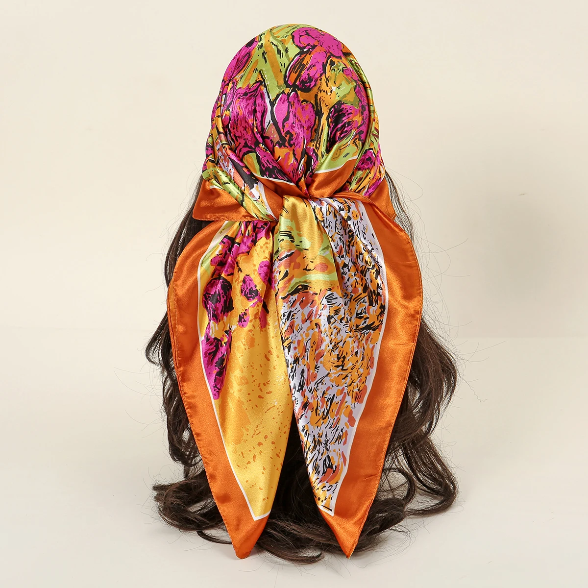 85*85cm Foulard Femme Square Scarf Silk Women Turban Printed Hair Band Chain Silk Neckerchief Premium Paisely Bag Scarves Stoles