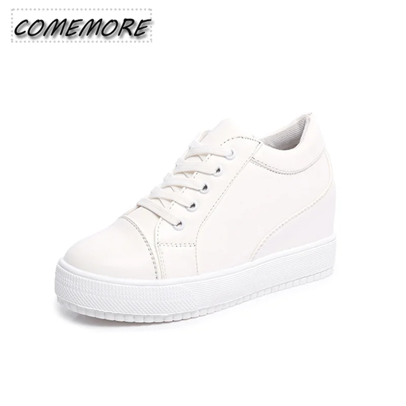 Black White Hidden Wedge Heel Casual Shoes Platform Summer Autumn Women\'s New High Heel Shoes Sneakers Female Tennis Lace-up PU