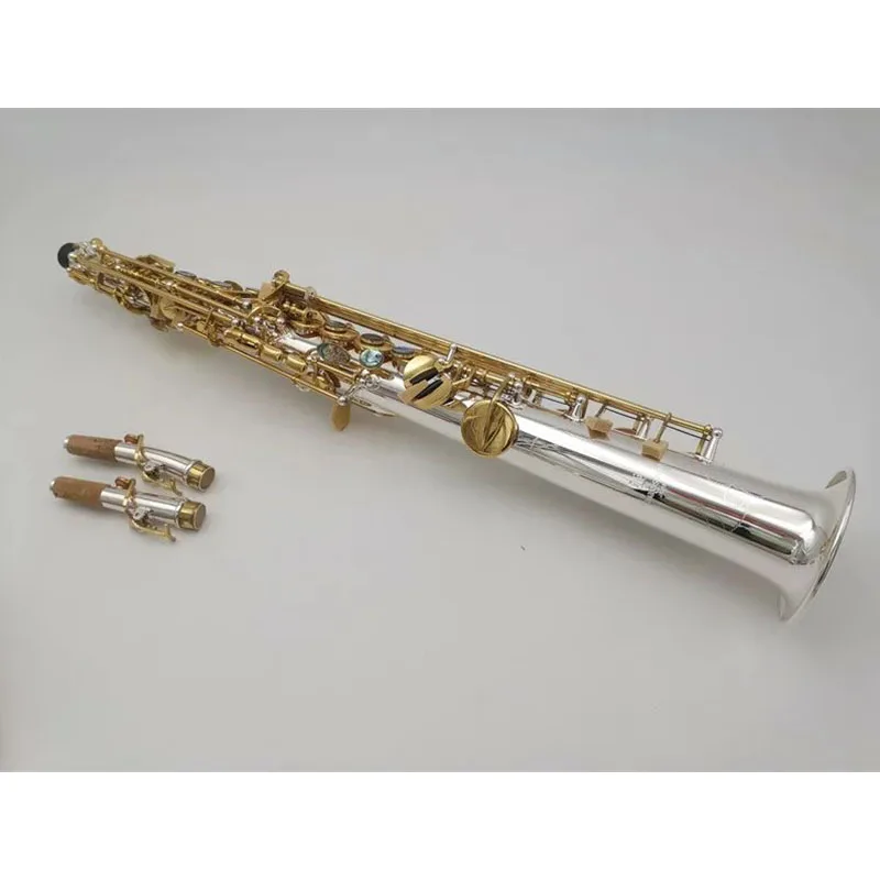 Soprano Saxophone S-992 silver High Quality Straight B flat Sax Musical  with Hard boxs