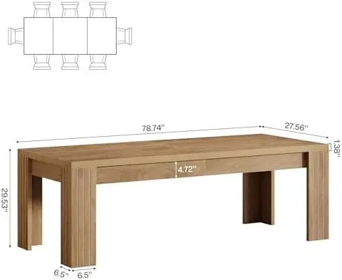 6.5 ft Conference Table, 78.74-Inch Narrow Long Rectangular Conference Room Table for 6-8 People, Business Furniture
