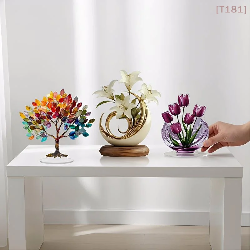 [E] 1Pcs 2D Acrylic Lily Flower Table Ornament For Living Room Desktop And Office Decor Valentine's Day Wedding Decoration Gifts