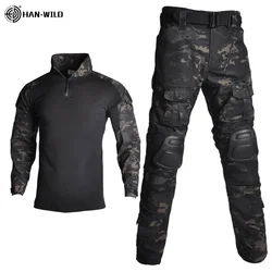 HAN WILD Hunting Suit Multicam Military Shirt Pants Camouflage Tactical Army Combat Ghillie Suit Men Outdoor Airsoft Uniform