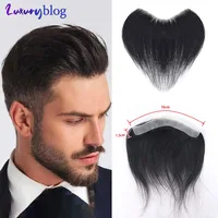 Peluquín Frontal para hombre con bucle en V, 100% cabello humano, parche de línea de cabello para la frente, piel fina de 0,06mm, línea de cabello de PU, prótesis capilar para hombres