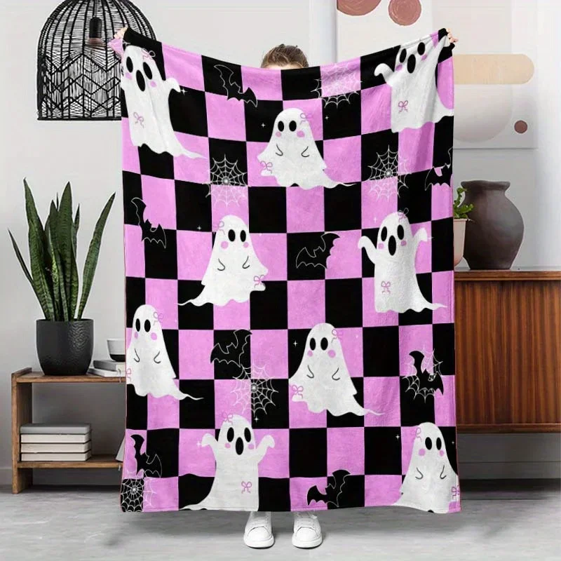 Spooky Fun Halloween Ghost Pattern Throw Blanket Cozy Decor for Fall Party Kids Adults