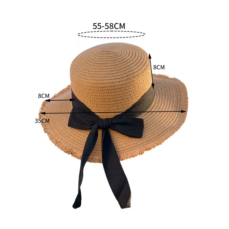 Bow Ribbon Straw Cover Cap Women Wide Brim Soft Top Sun Protection Hat Summer Sunshade Visors Female Vacation Beach Accessories