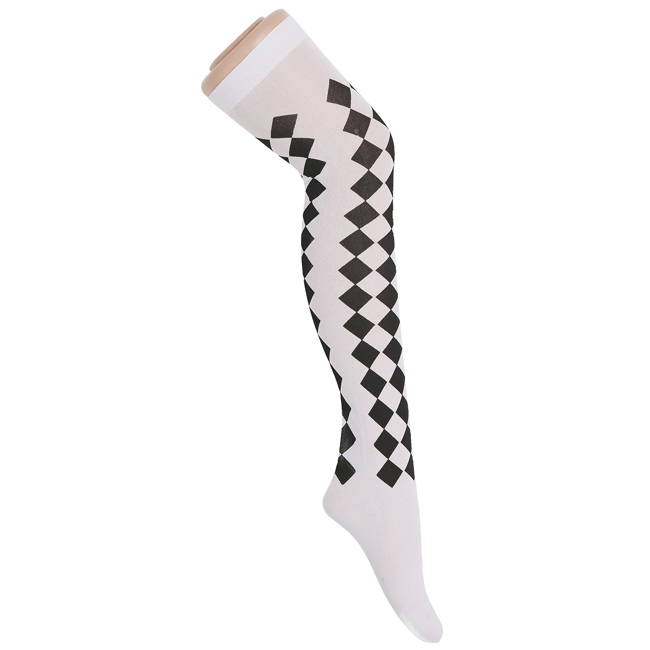 Diamond Print Cosplay Stockings Halloween Asymmetric Harlequin Stripe Over-Knee Socks Women's Makeup Ball Costume Accessories