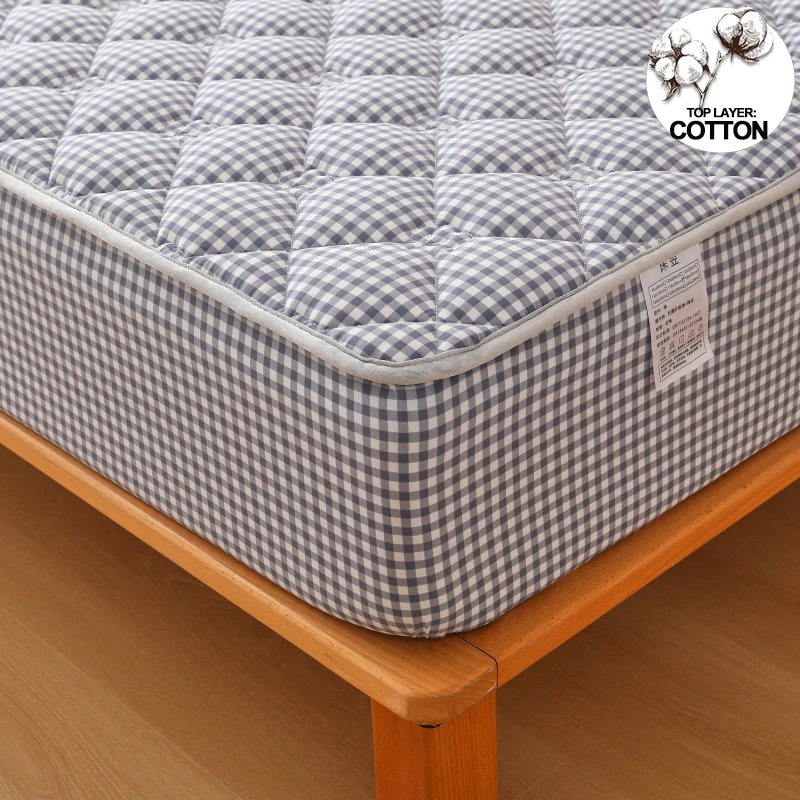 Premium Plaid Style Mattress Protector - Mattress Cover Breathable Quilted- Antimicrobial, Noise-Free Hypoallergenic,Blue Plaid