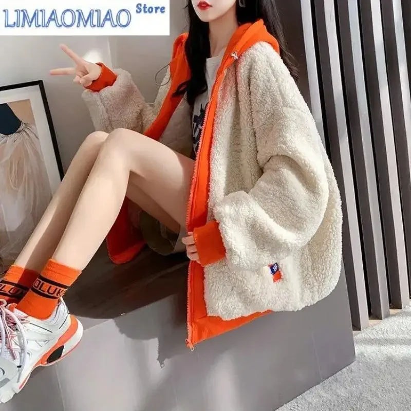 

Imitation Lamb Wool Zipper Coat Woman Hoodies Y2k Clothes Sweatshirt Streetwear Korean Fashion Autumn Winter Jacket New Loose