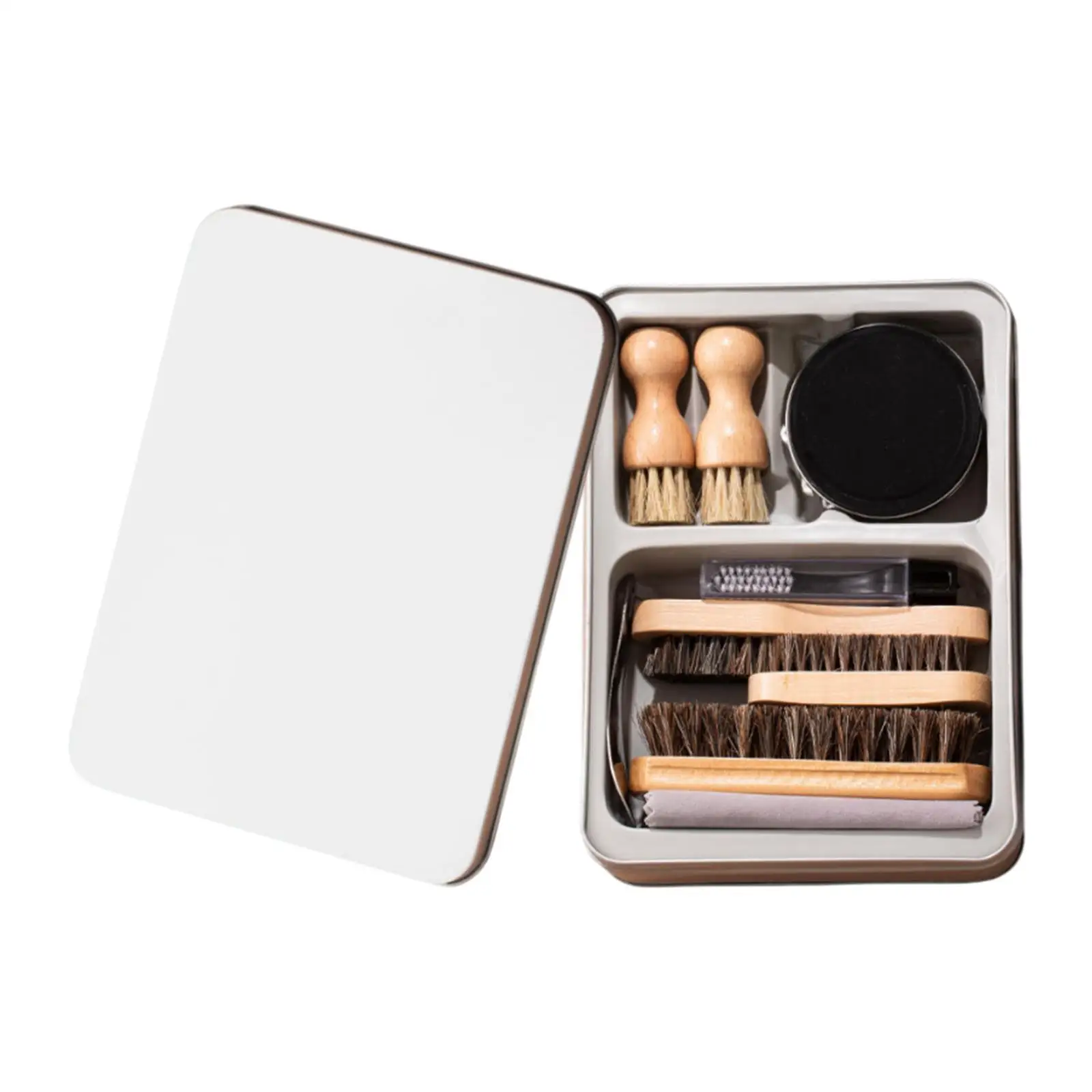 

Leather Shoe Care and Polish Kit Shoe Cleaner Metal Storage Case Cleaning Tools
