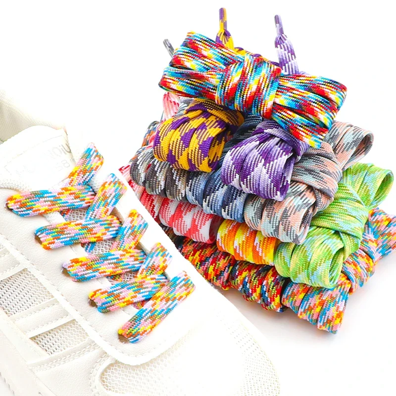 1 Pair Flat Shoelaces for Sneakers Rainbow Shoelace Colorful Striped Shoe Laces for Woman Man Width 1CM Length 100/120/140/160CM