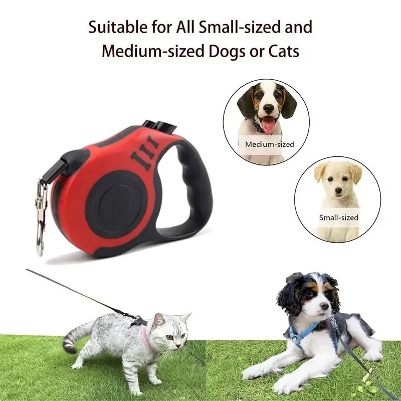 Coleira para cachorro de 3m, 5m, nylon forte, chumbo para cães pequenos, médios e grandes, gatos, automática, retrátil, durável, yorkshire,