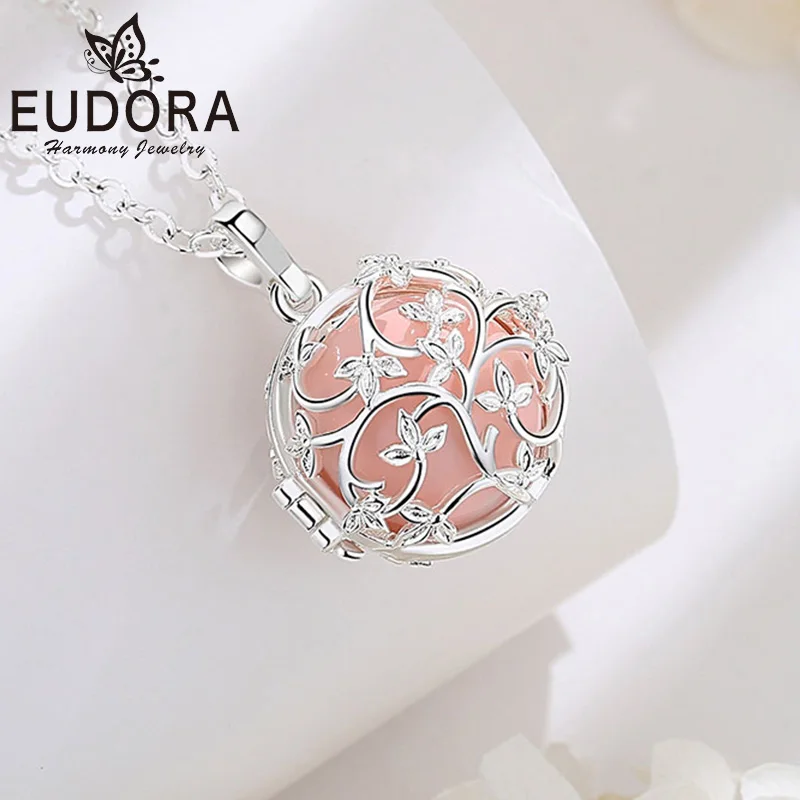 Eudora New 18mm Harmony Ball Flower Cage Pregnancy Chime Necklace Angel Caller Pendant Exquisite Jewelry Gifts For Women