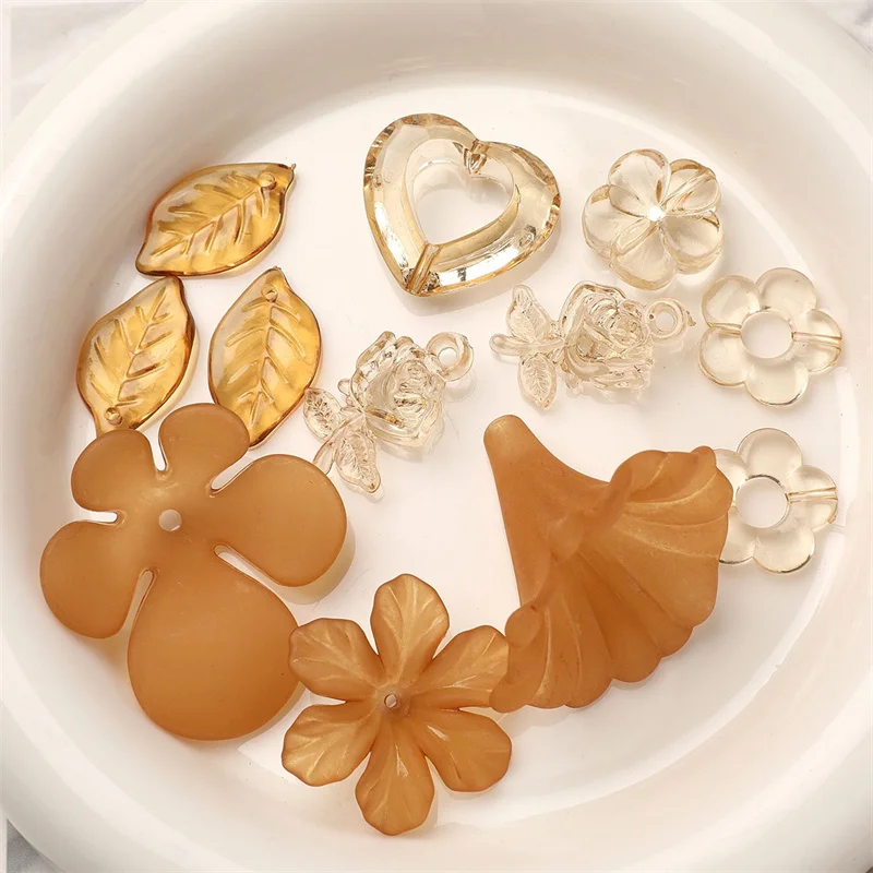 

Wholesale 100pcs/lot color print cartoon flowers leaves shape resin beads diy jewelry garment hair accessory