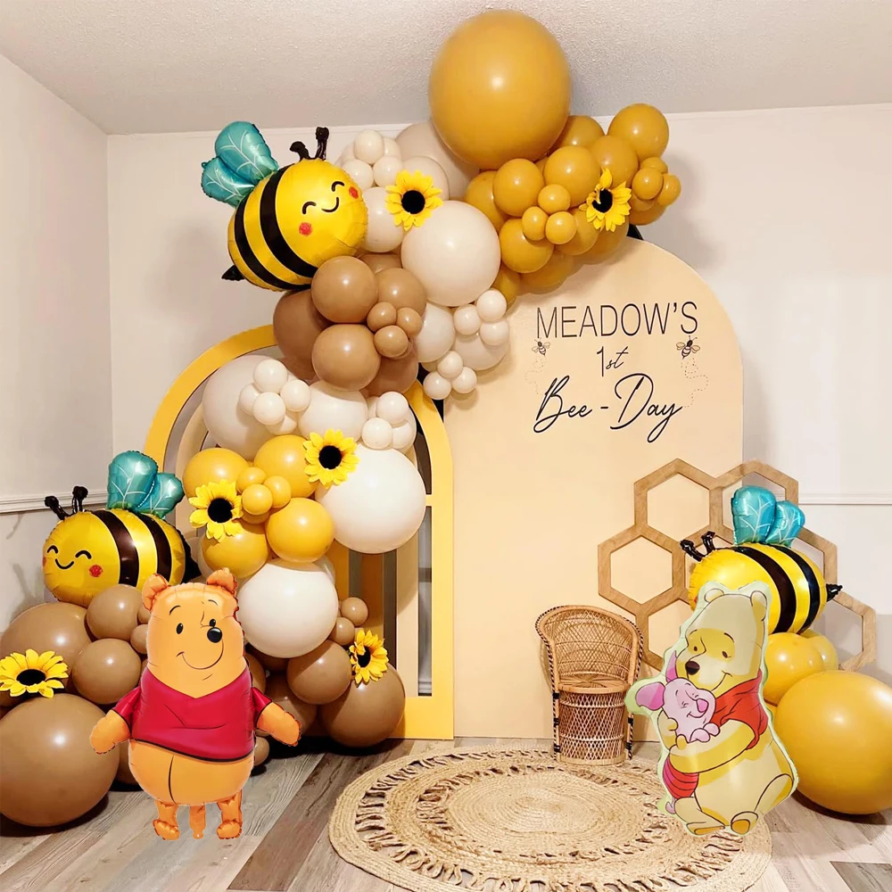 131pcs Disney Winnie The Pooh Bee Themed Party Balloon Arch Kit Macaron Latex Ball For Kids Birthday Baby Shower Decor Supplies