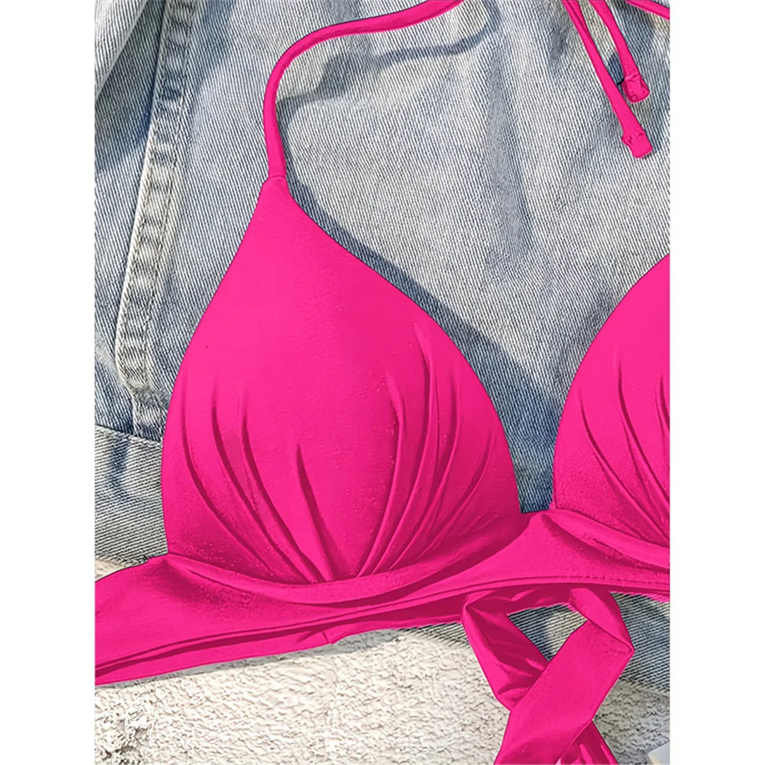 XS - XL Sexy Neckholder-BH mit Push-up-Effekt, Bikini-Oberteil, Damen-Badeanzug, Badebekleidung, Badeanzug, einfarbiges Strand-Oberteil V7019H – Detail 31