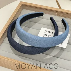 Korean Style Retro Simple Elegant Denim Art High Skull Top Sponge Headband Versatile Celebrity Outing Headband Female Hairpin