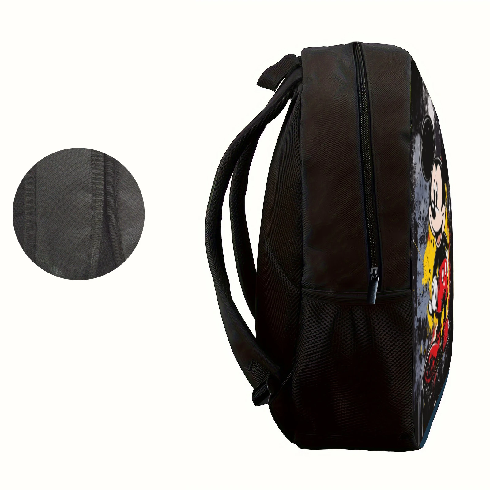 Mickey Print Mochila com tinta salpicada, adequado para deslocamento diário e uso de viagem, presente do estudante, 1pc