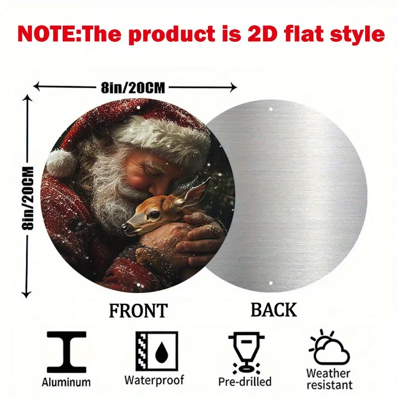 علامة ولوحة زخرفية قطعة واحدة لوحة جدارية كلاسيكية من سانتا كلوز وحيوان الرنة مصنوعة من الألومنيوم على الطراز الريفي ديكورات معدنية مستديرة معلقة #1