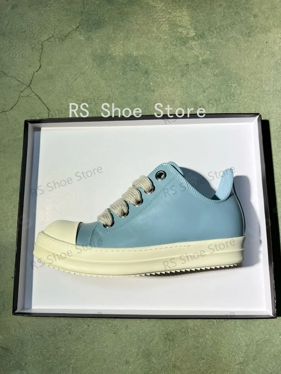 

Ro Men Sneakers Wathet Blue Leather Low Top Shoe Jumbo Laces Women Sneaker Casual Shoes Design Thick Sole Flat Shoes