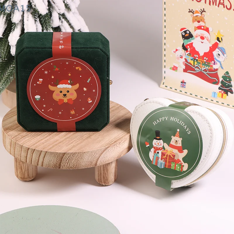 16pcs Christmas Cookie Candy Tins Decorative Sticker Round Tinplate Boxes Sticker Chocolate Biscuit DIY Packaging Sticker image 5