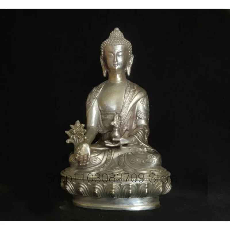 

Antique Tibet Silver Dragon Sakyamuni Buddha Buda Menla Medicine Buddha Statue