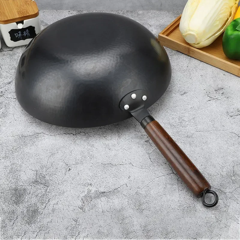 

Wok Pan Induction 32cm No Chemical 100% Carbon Steel Stir Fry Pan with Detachable Wood Handle