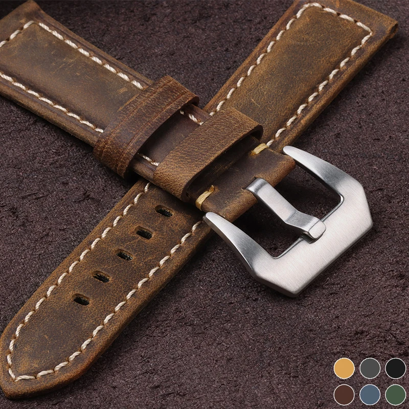 Genuine Leather Watchband Vintage Matte Watch Strap for Women Men 20mm 22mm 24mm 26mm Bracelet Black Blue Brown Wrist Band