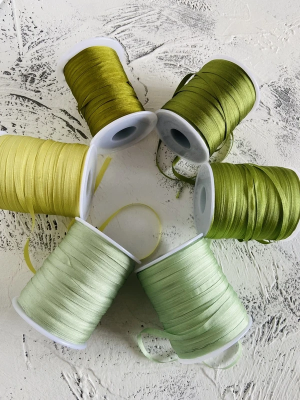 New 4mm 60M Silk Ribbon for Embroidery  Greens