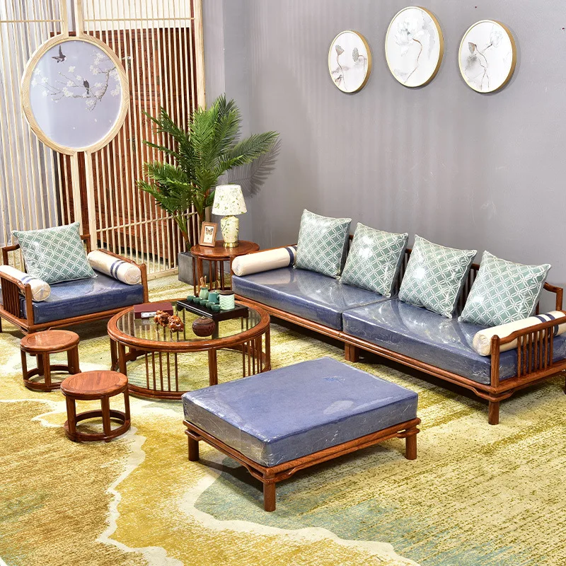Yjq Song-style aesthetic rosewood solid wood sofa combination movable Zen homestay living room furniture
