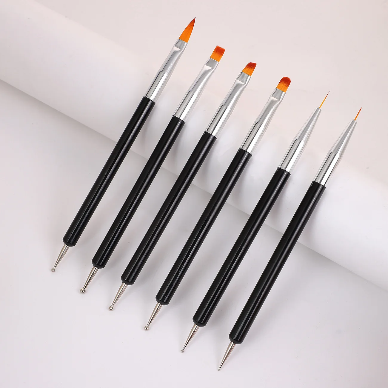 6Pcs Nail art Pinsel Design Spitze Malerei Zeichnung Carving Punktierung Stift FlatFan Liner Acryl Gel UV Polnischen Maniküre Werkzeuge