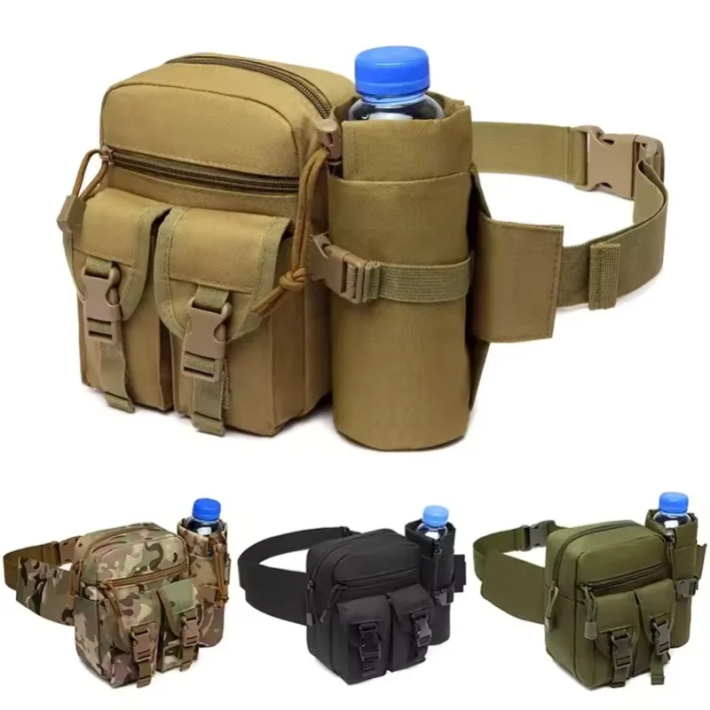 Outdoor Waist Bag Men Tactical Water Bottle Waterproof Bags Camouflage Hunting Hiking Climbing Bag Nylon Mobile Phone Belt Pack