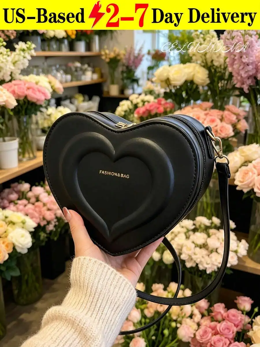 

Black Heart-Shaped Novelty Crossbody Bag For Women – Stylish Shoulder Handbag Perfect For Valentine’s, Wedding, Prom & Birthday