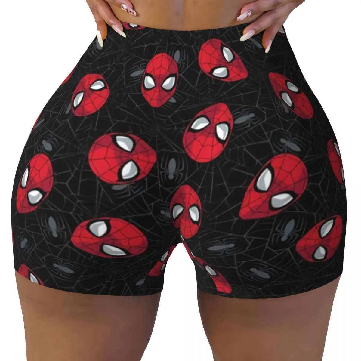 Custom Spider Cobweb Pattern Gym Volleyball Biker Shorts for Women Spider Man Workout Yoga Shorts