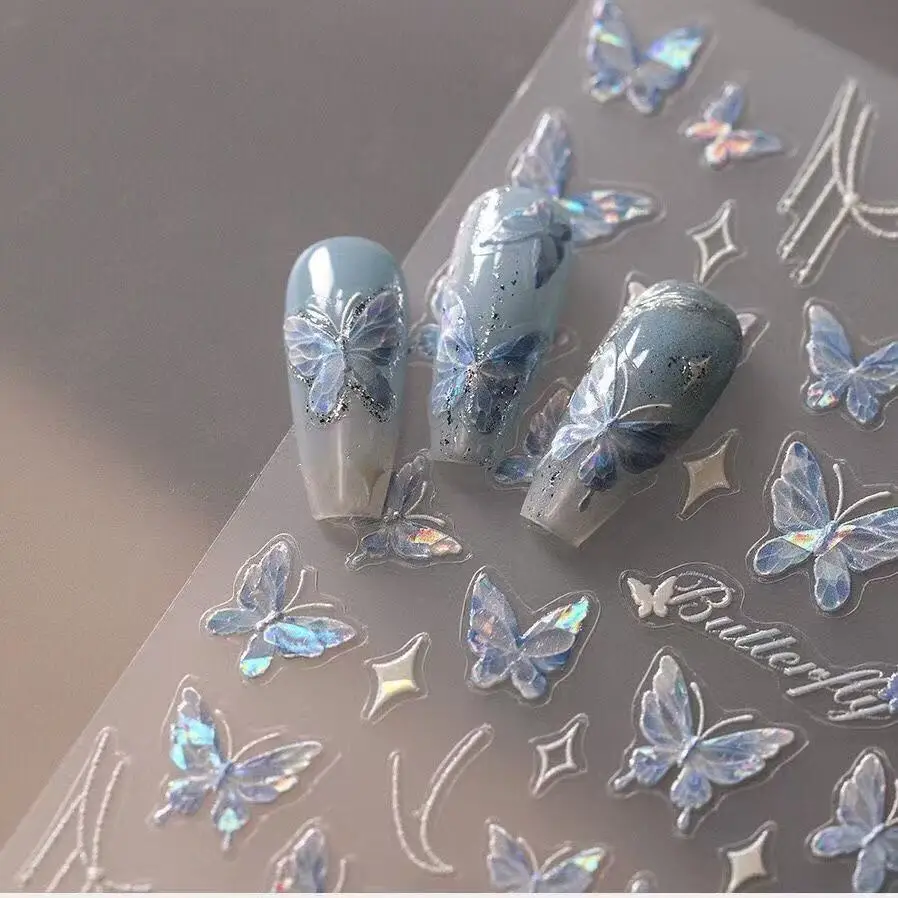 5D レリーフグリッターバタフライネイルステッカー DIY オーロラネイルアートデコレーションマニキュアデカールメイクアップステッカー