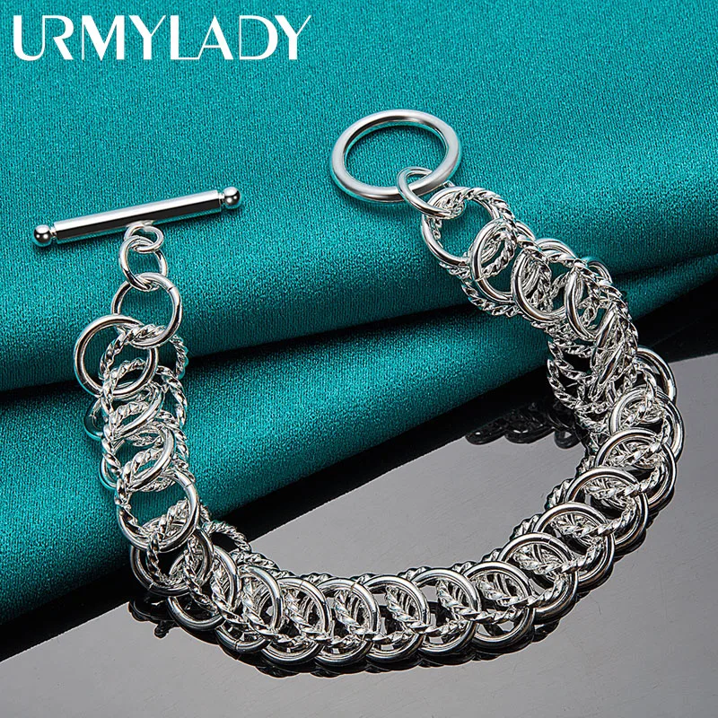 

URMYLADY 925 Sterling Silver Multi Circle Chain Bracelet For Women Wedding Party Fashion Charm Jewelry