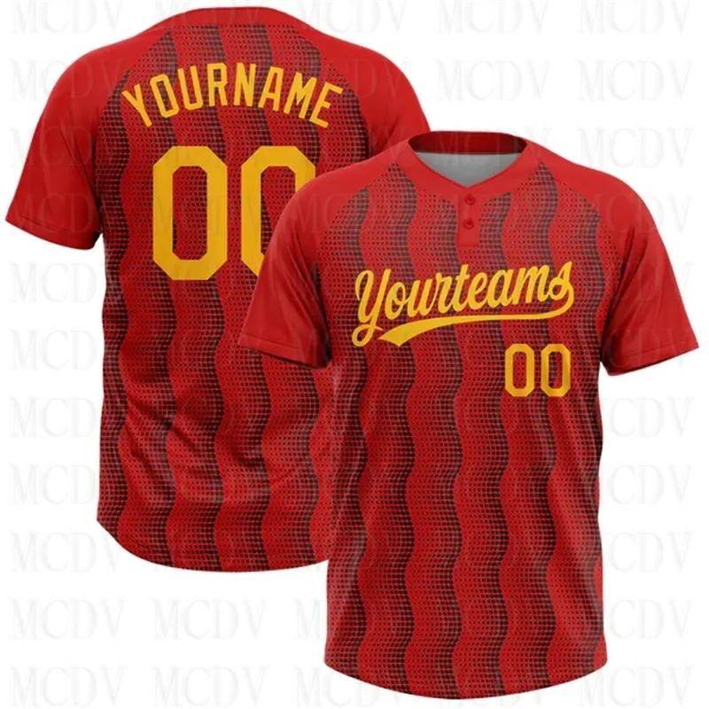 

Custom Red Gold-Black Two-Button Unisex Softball Jersey 3D Printed Team Name Number Jerseys Sports Wear Adult Youth