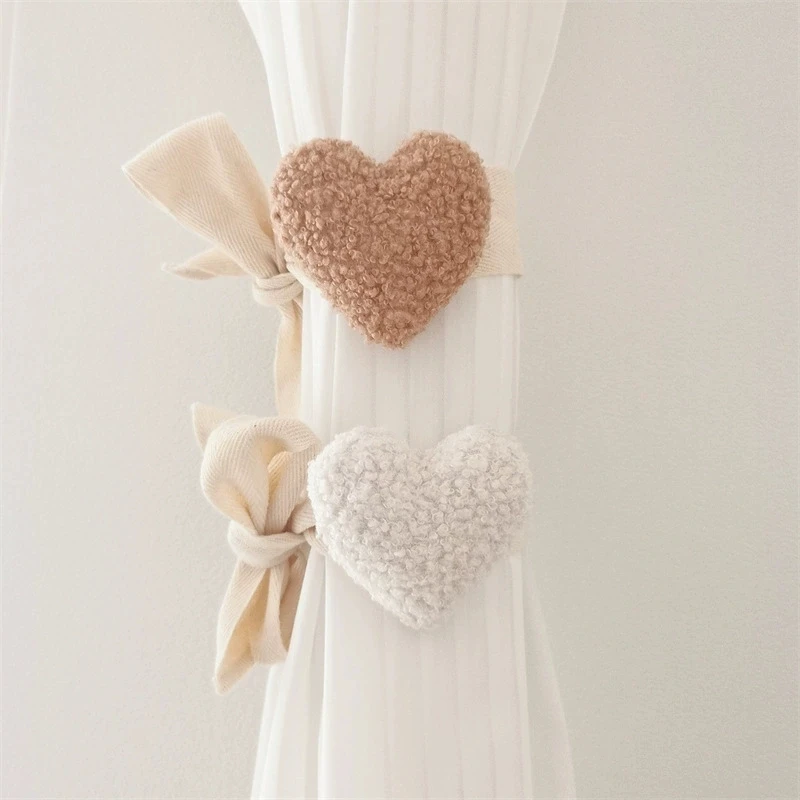 Plush Heart Curtain Tiebacks Bundle Rope Car Curtain Ties Baby Kids Room Window Curtain Holders Home Decor Curtain Accessories
