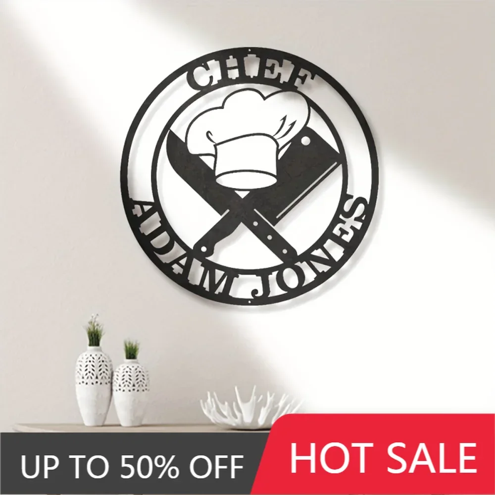 1PC Unique Personalized Metal Chef Sign Antique - Inspired Wall Decor Chef Hat Knife Motif Hassle - Free Hang Ideal for Kitchen