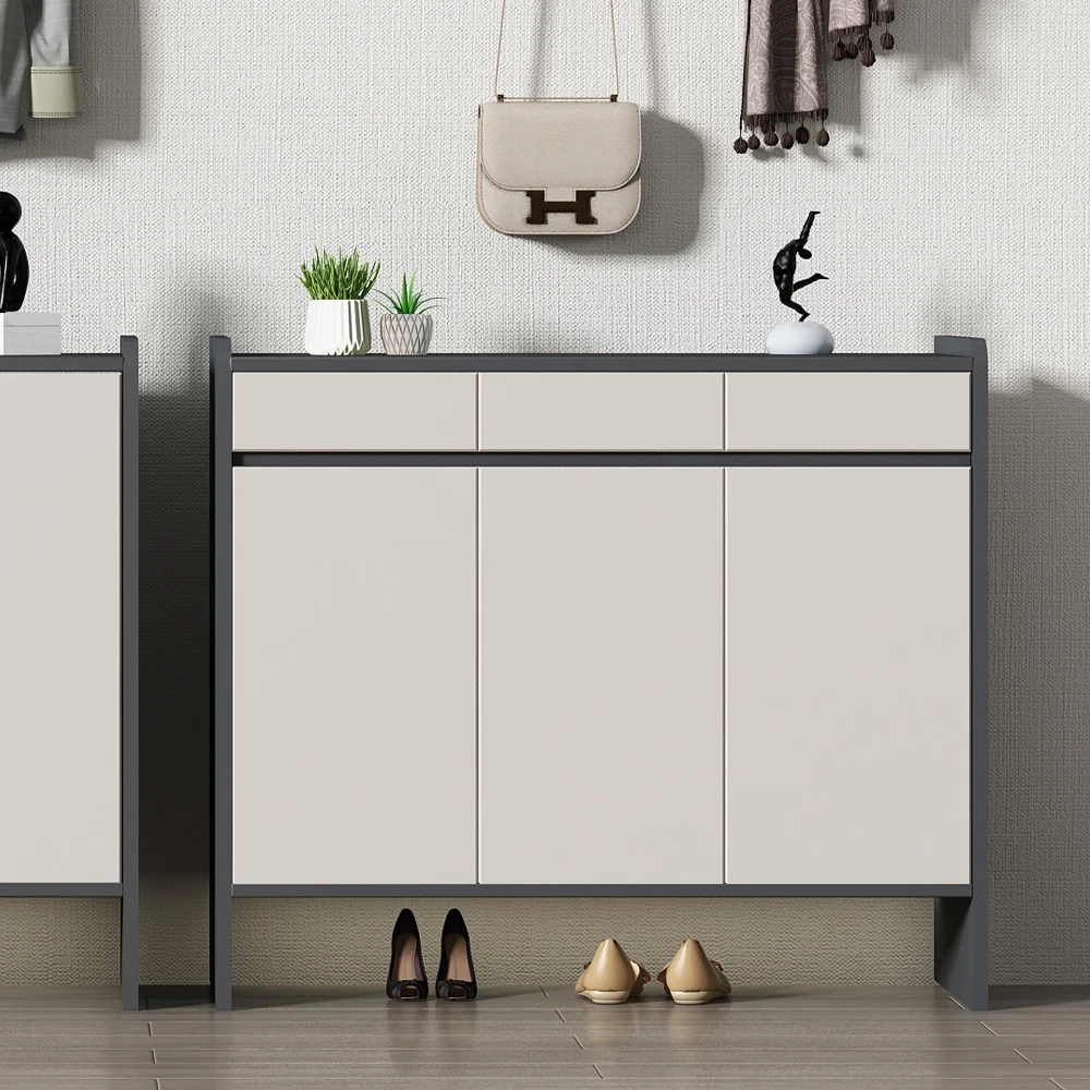 Wooden Shoe Rack, Large Capacity Wood Storage Cabinet, Customizable Luxury MDF Plywood Particle Board Organizer Unit for Home