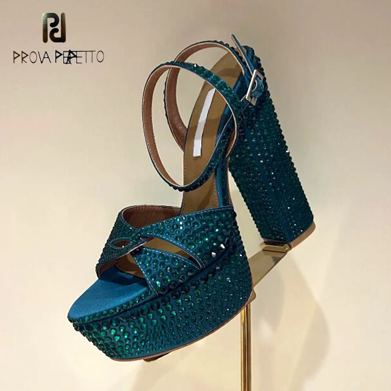 

Full Diamond High Heel Platform Summer Sandal Shoes Open Toe Ankle Buckle Strap Fashion Bling Wedding Prom Sapatos Mujer