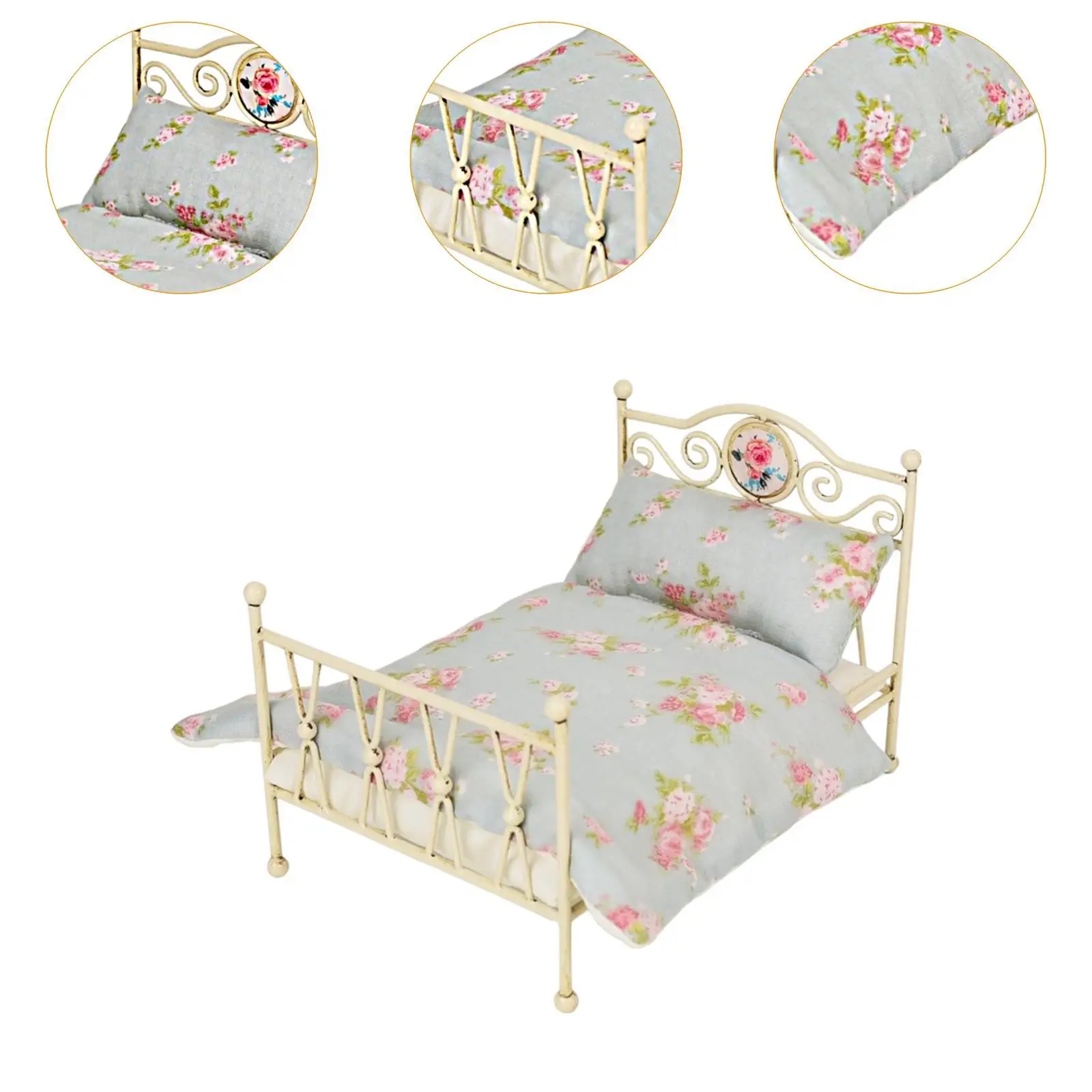 1:6 Modello di letto Accessori per la decorazione della casa delle bambole in miniatura Accessori per scene fai-da-te Fai finta di giocare a Letto in miniatura per la decorazione della camera da letto