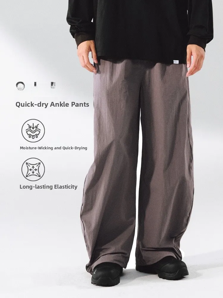 

Мужские широкие брюки свободного кроя из нейлона с эластичным поясом на шнурке, осенняя новинка, повседневные, для города