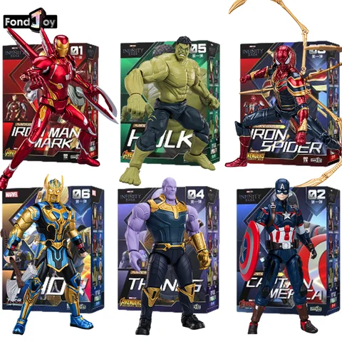The Avengers Original Fondjoy Iron Man MK50 Iron Spider Thor Thanos Hulk Action Figure Model Movable Figurine Collection Kid Toy
