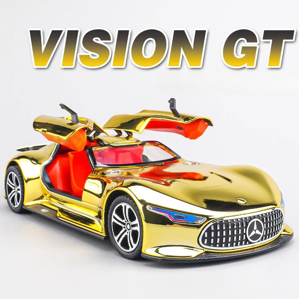 

1:24 Vision GT GTR F1 Safety Sports Car Model Toy Sound Light Pull Back Doors Opened Miniature Vehicles Boys Favourite Gifts