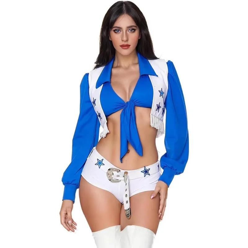 Dallas Cowboys Cheerleader Costume Women Adult High School Girl Cheerleading Sports Meeting Uniform Sexy Crop Top and Shorts Set