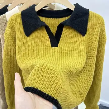 Sweater Knitted Polo Autumn Winter Korean Edition Lazy Style Soft Glutinous Outer Loose
