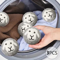 3pcs Organic Wool Dryer Balls Reusable Natural Fabric Softener for Laundry Grey Sheep Laundry Balls for Dryer Reduce Drying Time